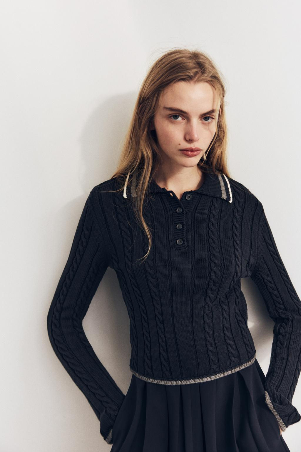 CONTRAST PIPING KNIT POLO SWEATER - Zara фото 2