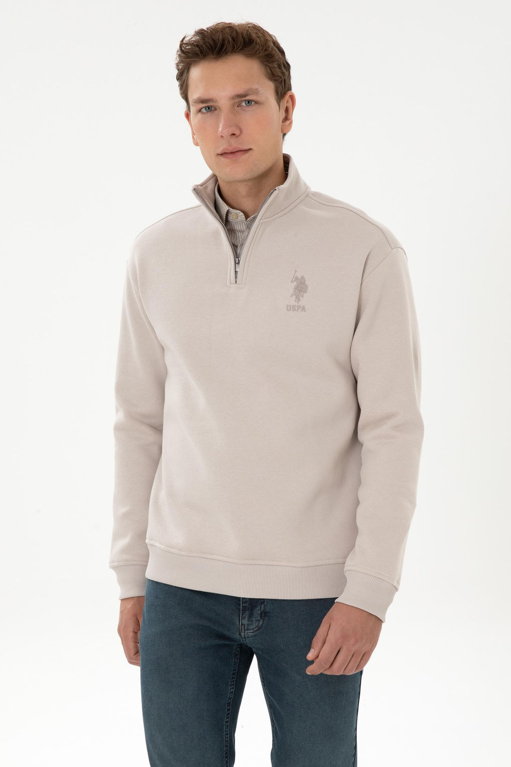 Erkek Comfort Fit Yar_m Fermuarl_ Ta_ Sweatshirt