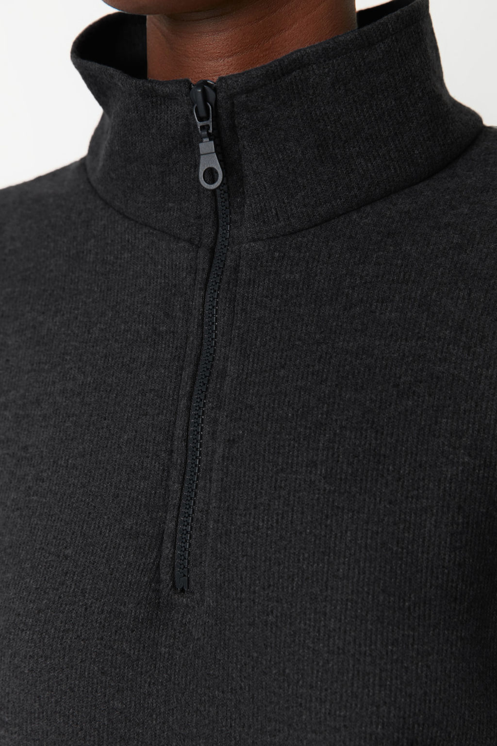 Antrasit Selanik/Triko Gorunumlu Fermuarl? Yaka Regular/Normal Kal?p Orme Sweatshirt TWOAW22SW0732