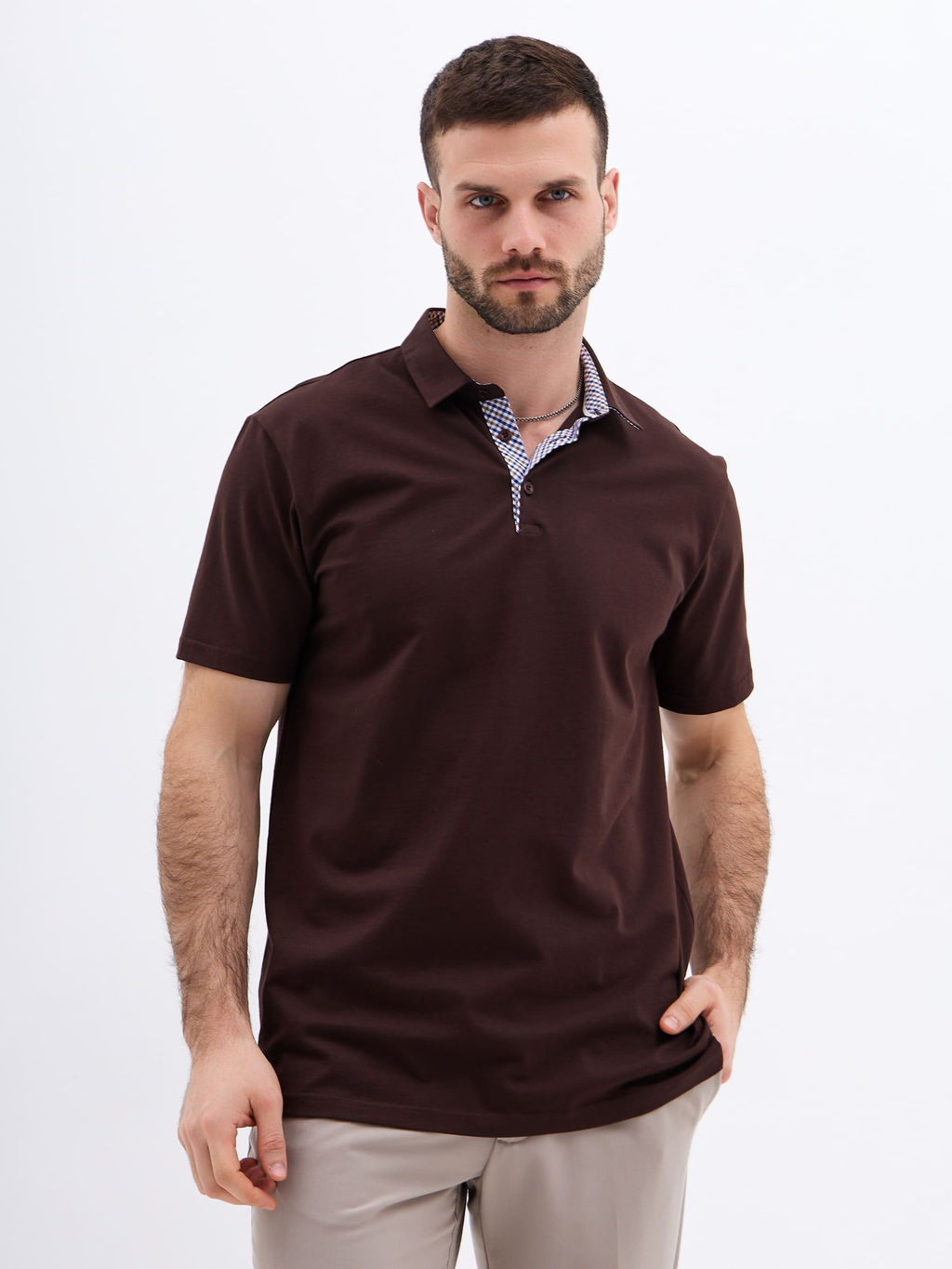 Джемпер мужской с воротником поло короткий рукав GREG G144-KO1246T-SAS5104 (коричневый) фото 5