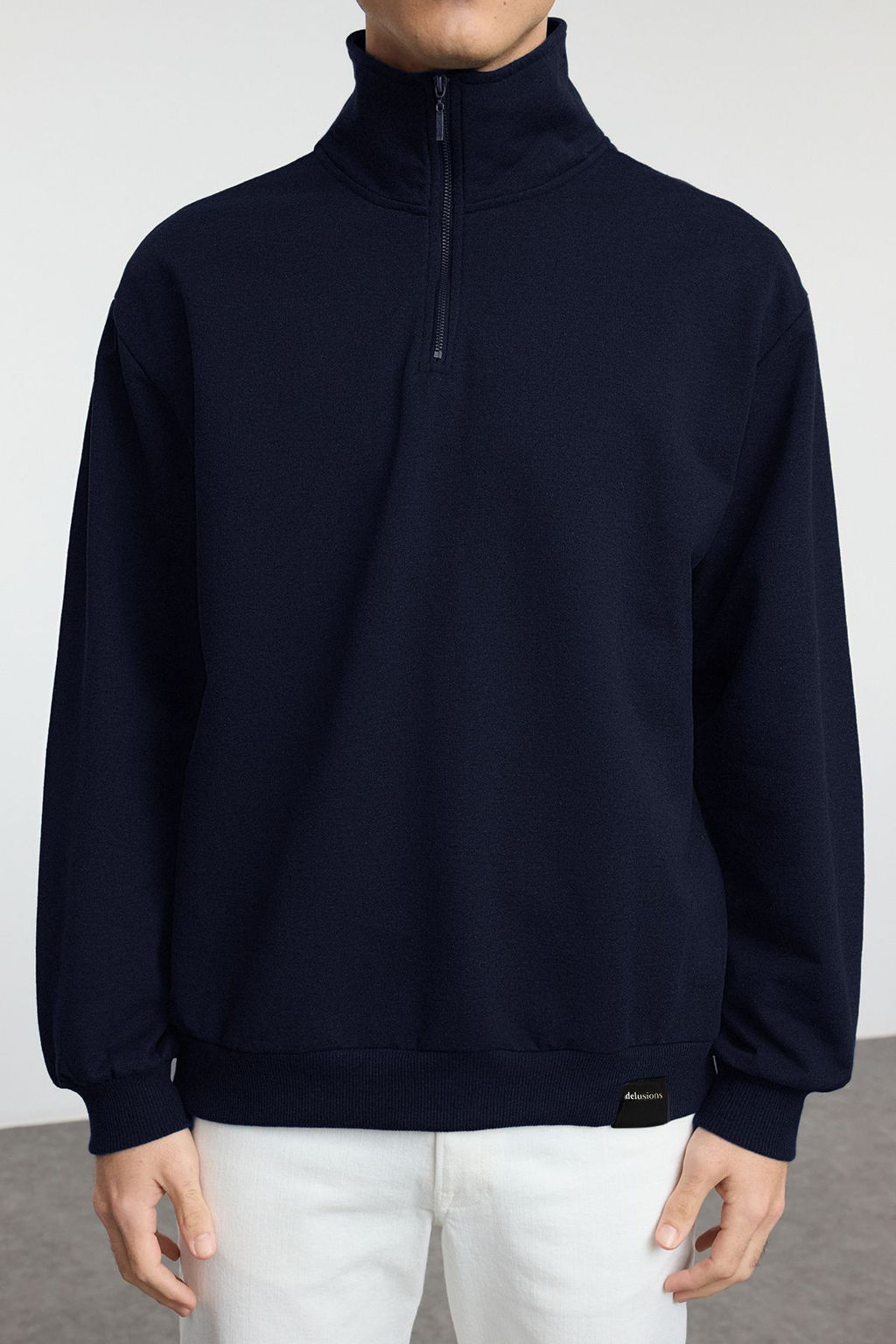 TRENDYOL MAN Lacivert Oversize/Genis Kesim Dik Yaka Fermuarl? Etiketli Ici Polarl? Sweatshirt TMNAW25SW00168 - Trendyolmilla фото 17