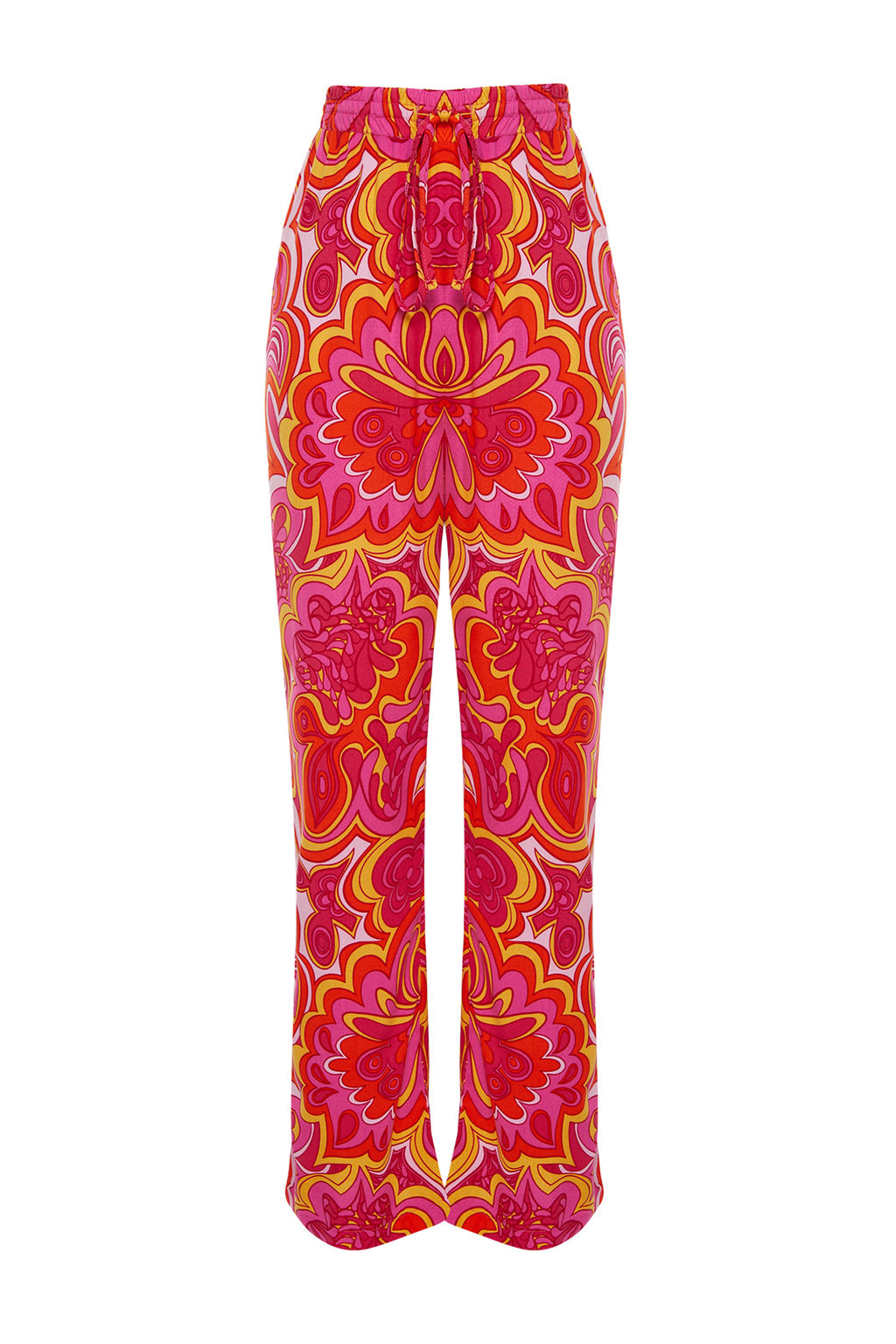 Pembe Beli Lastikli Baglama Detayl? Wide Leg/Genis Paca Desenli Dokuma Pantolon TWOSS24PL00159 - Trendyolmilla фото 7