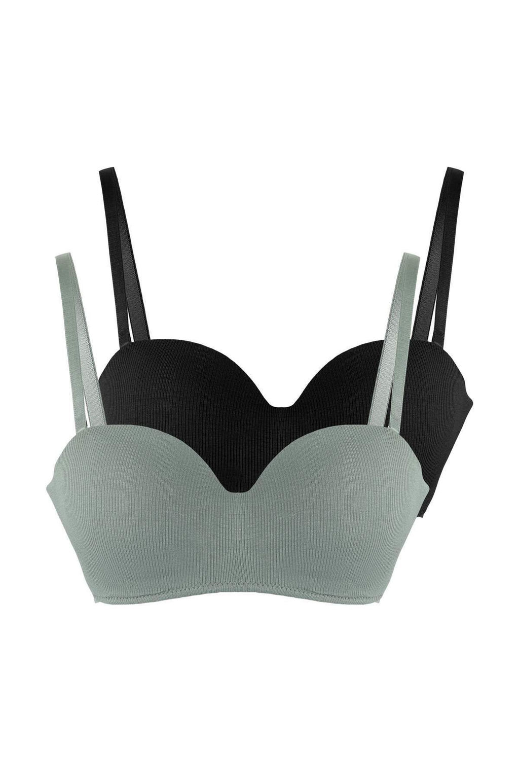 Siyah-Yesil 2li Kaskorse Balenli Duz Sabit Kap Balconette Sutyen THMAW26SU00006 - Trendyolmilla фото 8