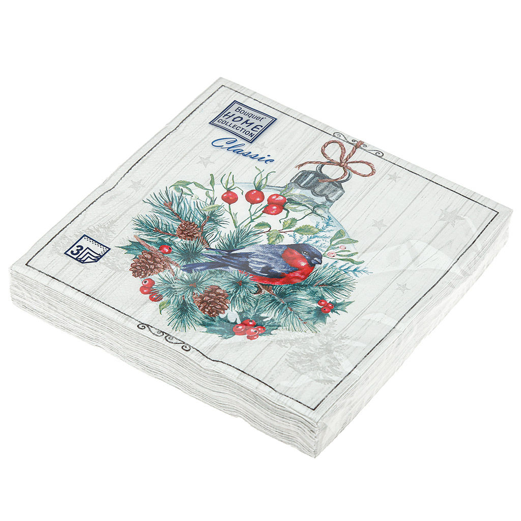 Салфетки бумажные Bouquet Home Collection Classic 33х33см, 3-х слойные, 20 штук в упаковке, 100% целлюлоза, Сказочное украшение (Россия)  фото 3