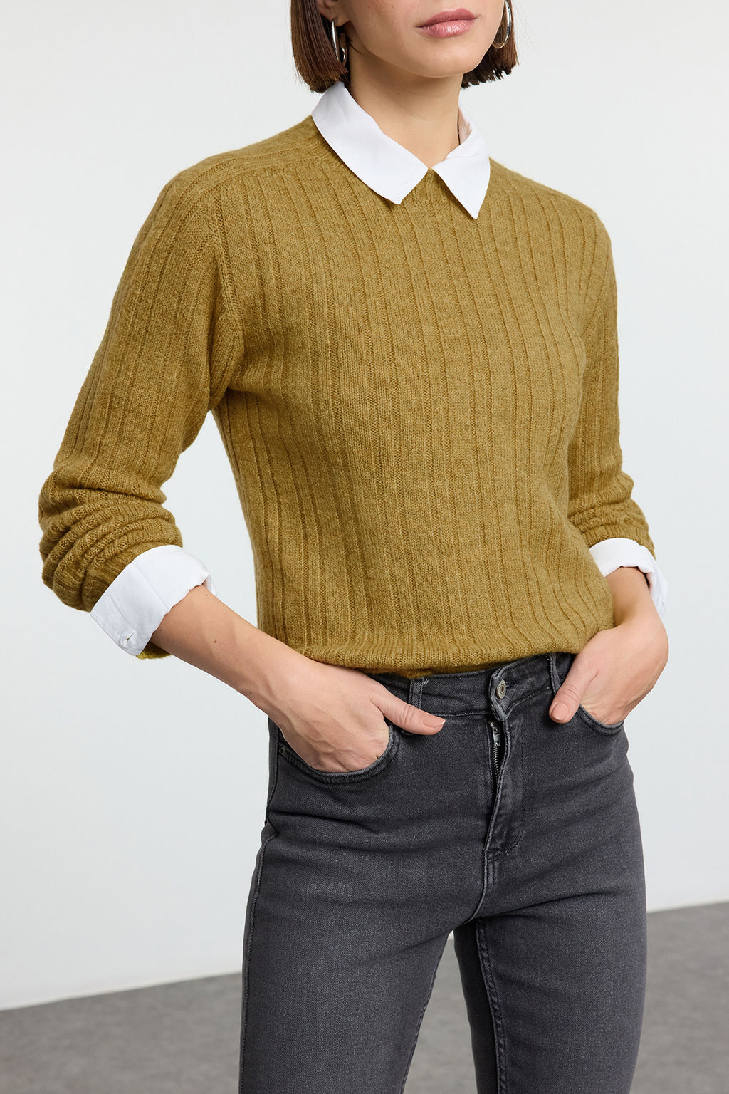 Somon Yumusak Dokulu Dik Yaka Regular Triko Kazak TEDAW25KZ00041 - Trendyolmilla фото 9