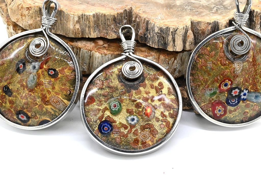 Муранское стекло кулон Круг 45ммв металле цв.черный