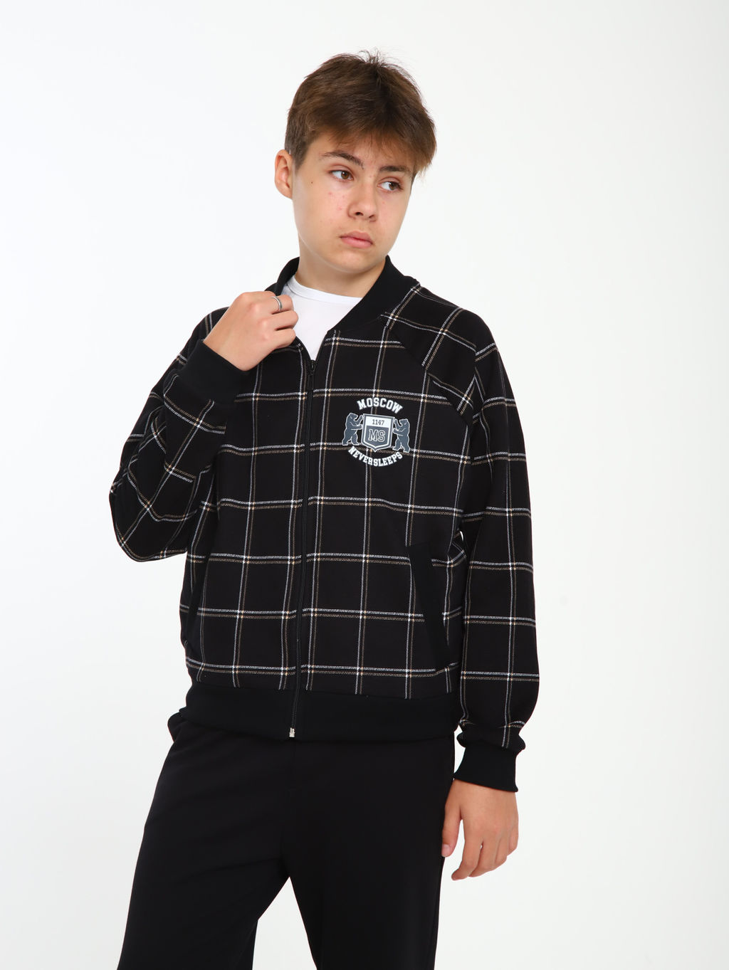 Толстовка бомбер Колледж черная клетка Ладошки  фото 9