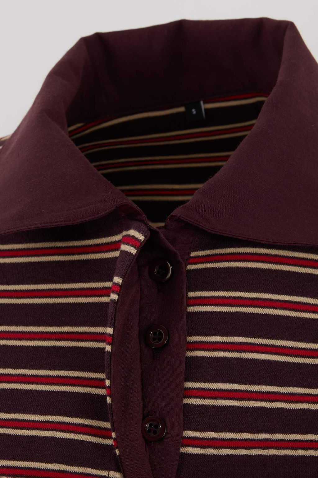 Bordo Cizgili Oversize Kal?p Polo Yaka Dokuma Detayl? Tok Interlok Orme T-Shirt TWOSS26TS00030