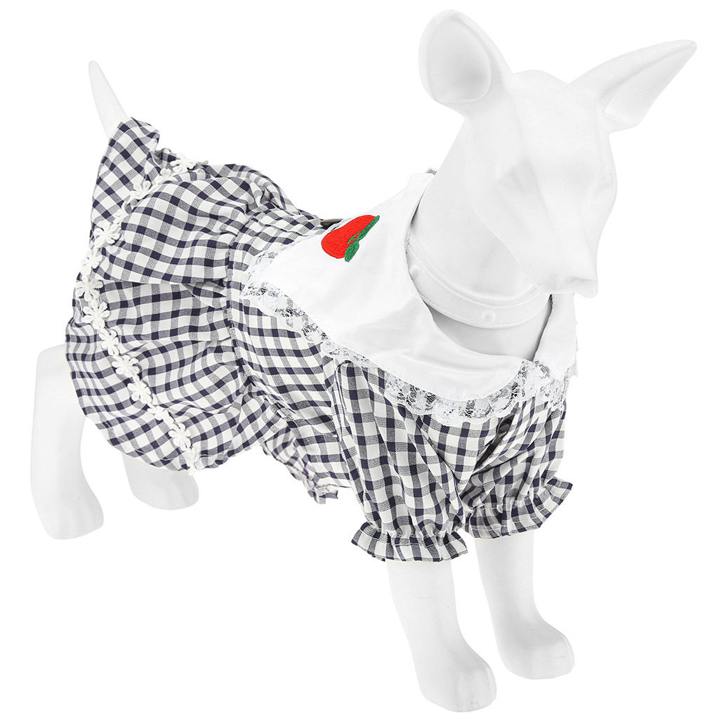 Пэт тойс (Pet toys) Одежда для собаки Платье с вышивкой, с кружевом, на кнопках р-р L, длина спинки 30см/обхват груди 38см/обхват шеи 30см, цвет-синий, 100% полиэстер (Китай)