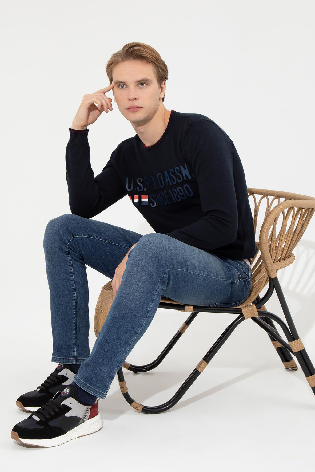 U. S. Polo Assn Мужской темно-синий трикотажный свитер с круглым вырезом - U.s. polo assn фото 14