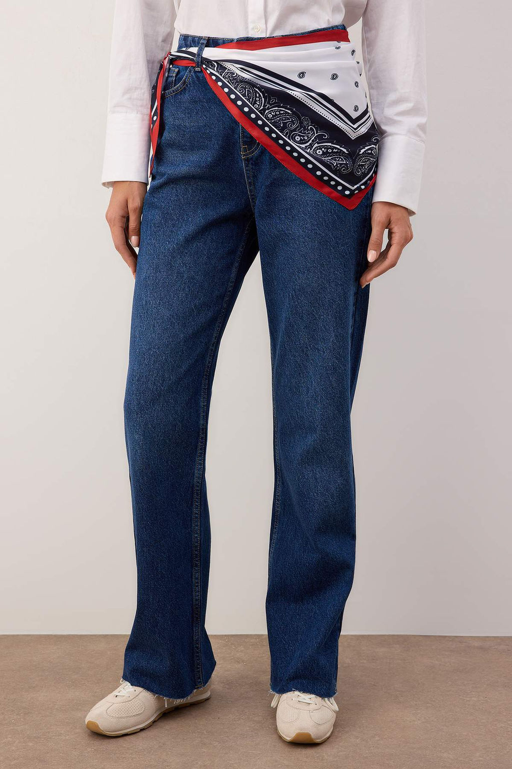 Koyu Mavi Yuksek Bel Wide Leg Jeans TWOAW26JE00286 - Trendyolmilla фото 3