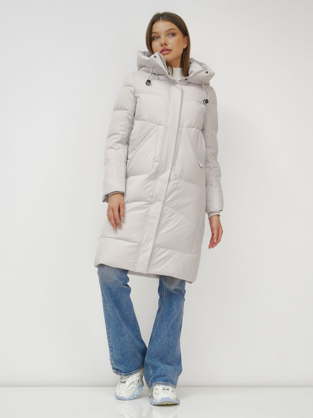 Куртка зимняя с капюшоном удлиненная стеганная бежевого цвета 9650B - Mtforce фото 15