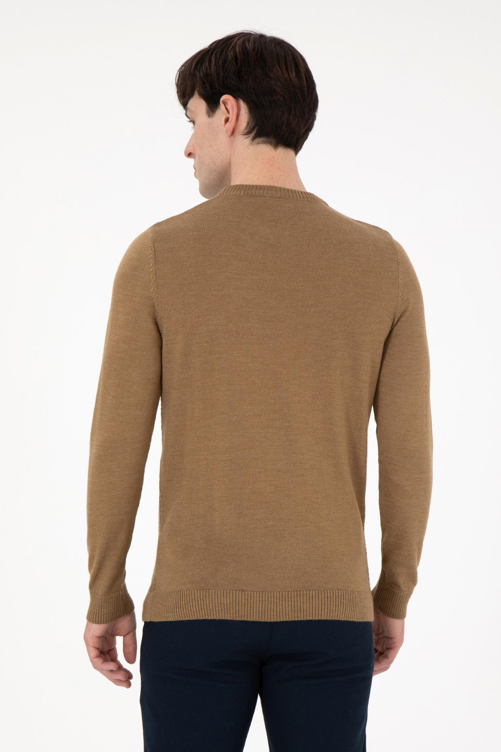 Erkek Slim Fit Bisiklet Yaka Haki Melanj Kazak - U.s. polo assn фото 5