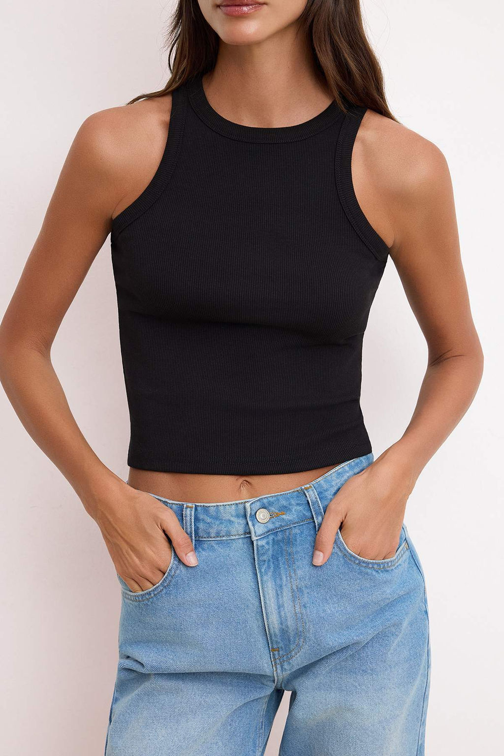 Wardrobe Essentials-Siyah Fitted/Vucuda Oturan Kal?n Ask?l? Esnek Orme Atlet TWOSS26AL00029