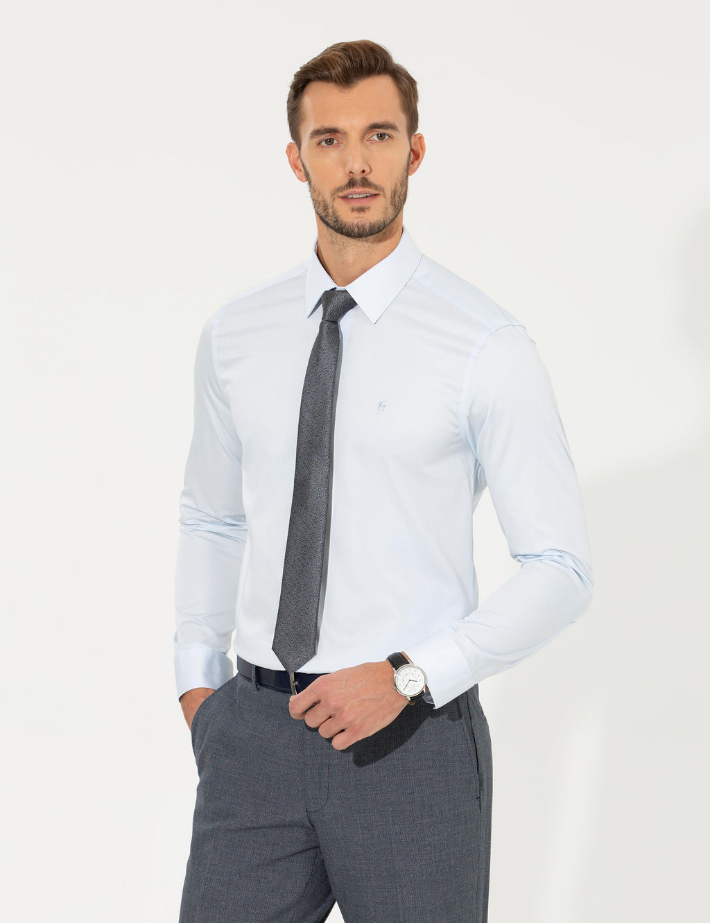 A__k Mavi Slim Fit Uzun Kollu Klasik G_mlek - Pierre cardin фото 3