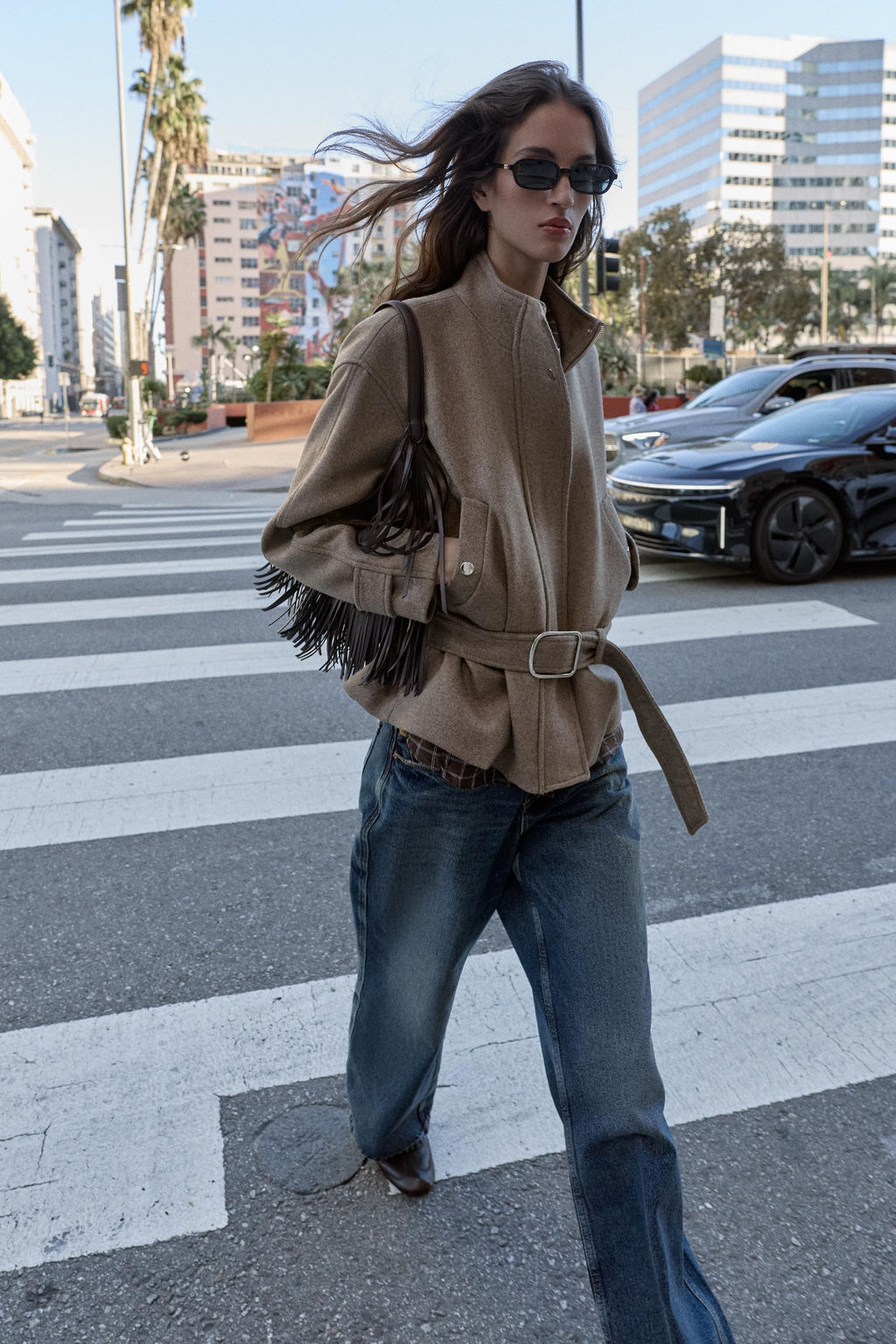 CROPPED WOOL COAT WITH BELT - Zara фото 3