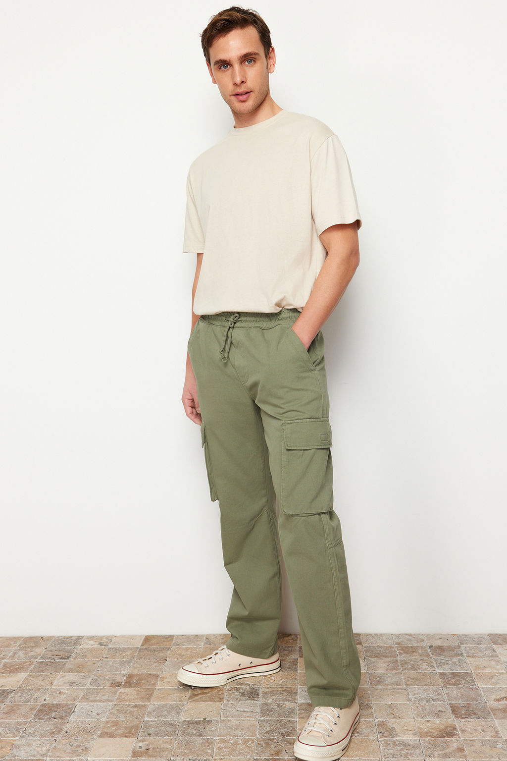 TRENDYOL MAN Ac?k Haki Unisex Regular Fit Lastikli Beli Baglamal? Kargo Cepli Pantolon TMNSS24PL00003 - Trendyolmilla фото 18