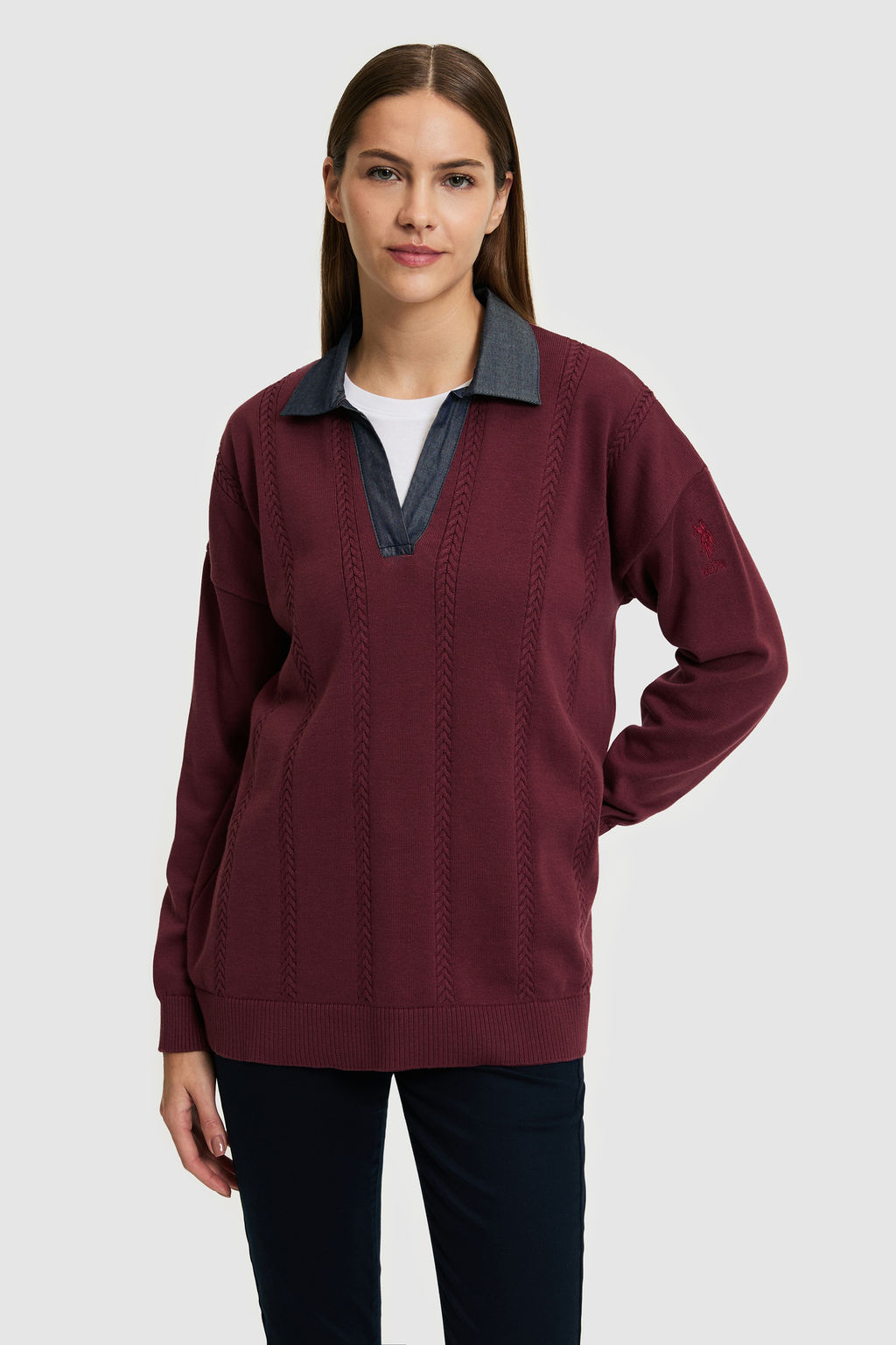 KadДn Bordo Polo Yaka Kazak