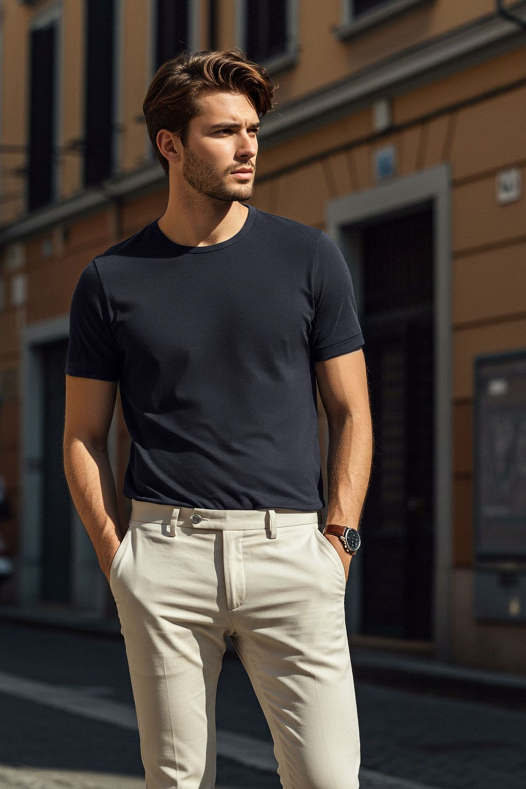 TRENDYOL MAN Koyu Lacivert Regular/Normal Kesim Basic Omuz Dar Kesim T-Shirt TMNSS25TS00071