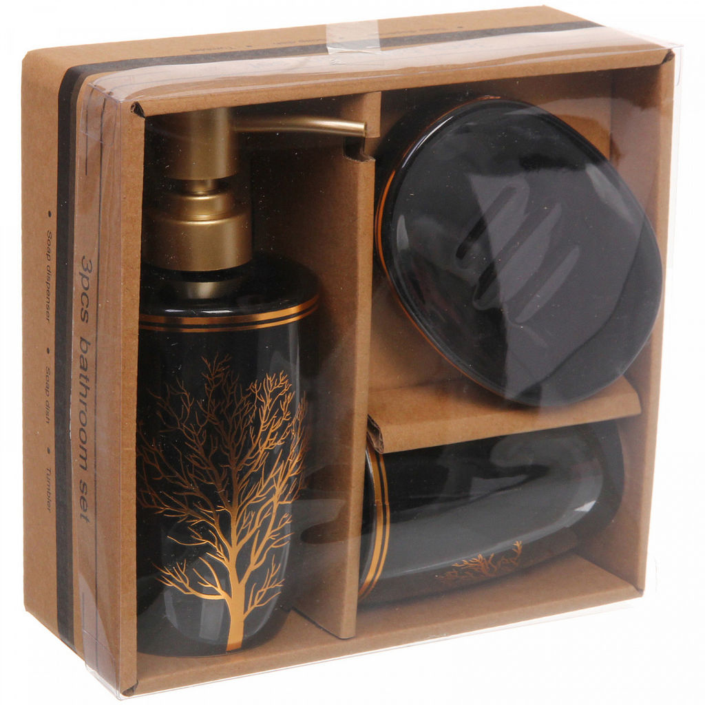 Набор для ванной из 3-х предметов керамический "Дерево" черный