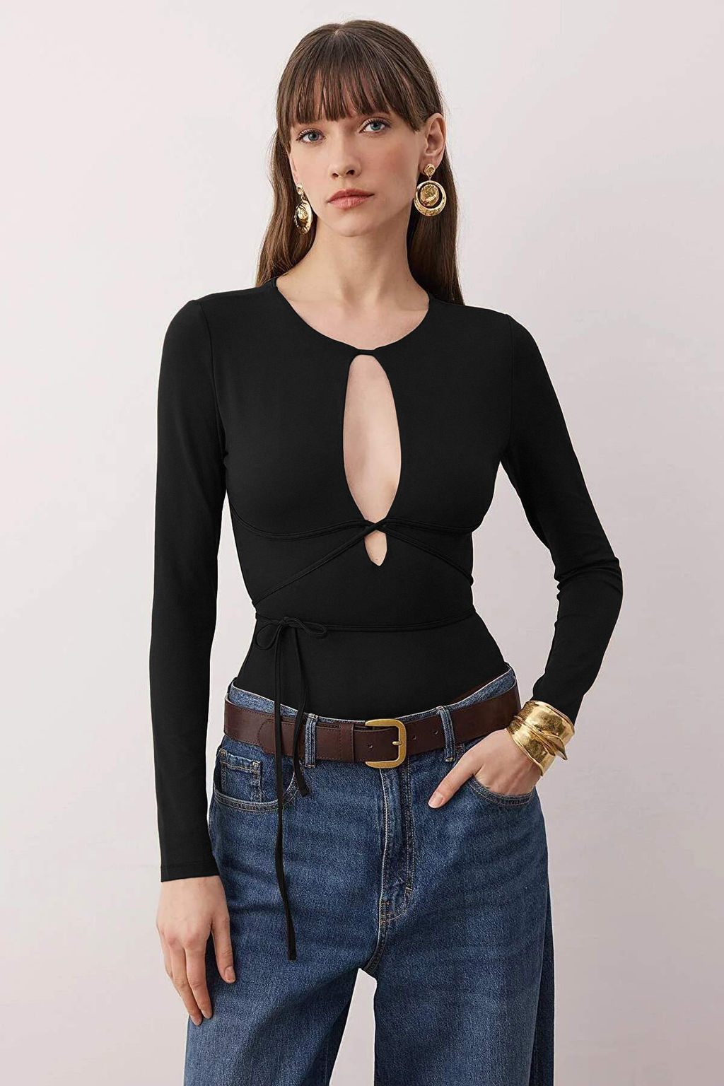 Kahverengi Duz V Yaka Uzun Orme Sandy Body TPRAW26BD00028 - Trendyolmilla фото 10