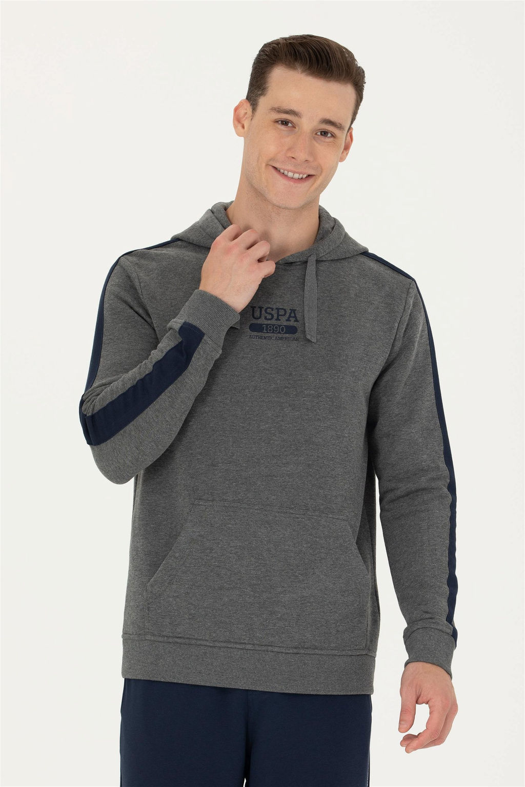 U. S. Polo Assn Мужская толстовка с капюшоном антрацитового меланжевого цвета - U.s. polo assn фото 11