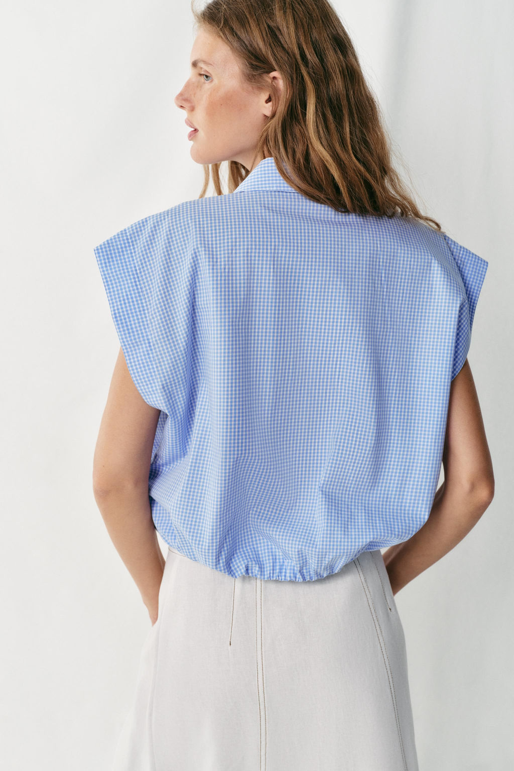 CAMISA CORTA CUADRO VICHY / Azul / Blanco
