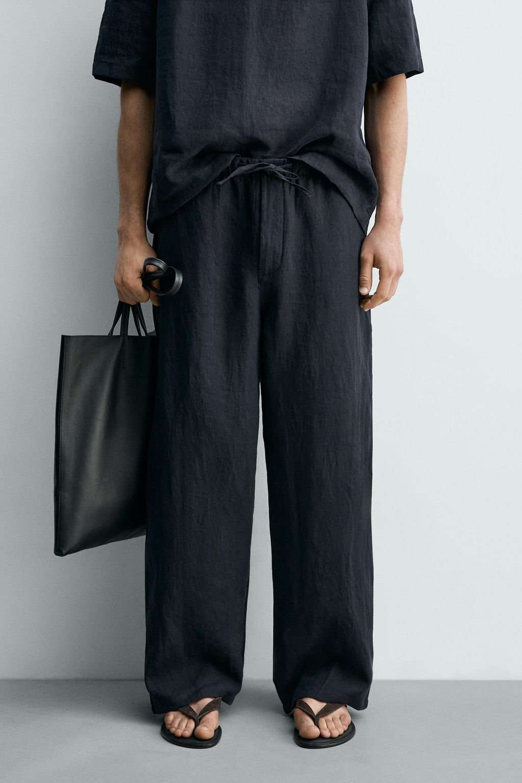 PANTAL?N RELAXED FIT 100% LINO / Marino oscuro