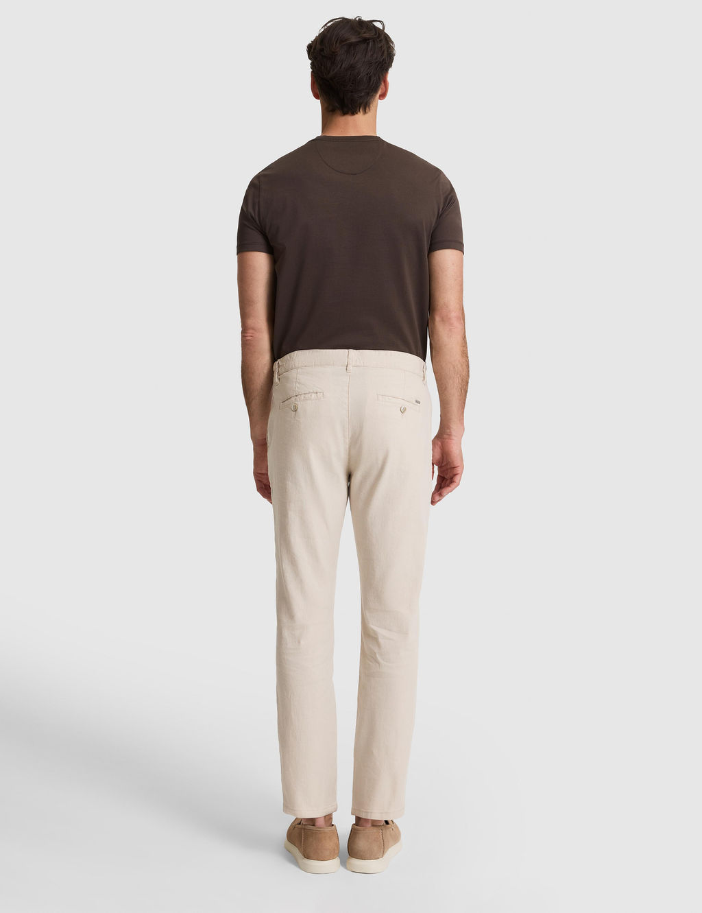 Bej Straight Fit Keten Kar___ml_ Beli Lastikli Kanvas Pantolon