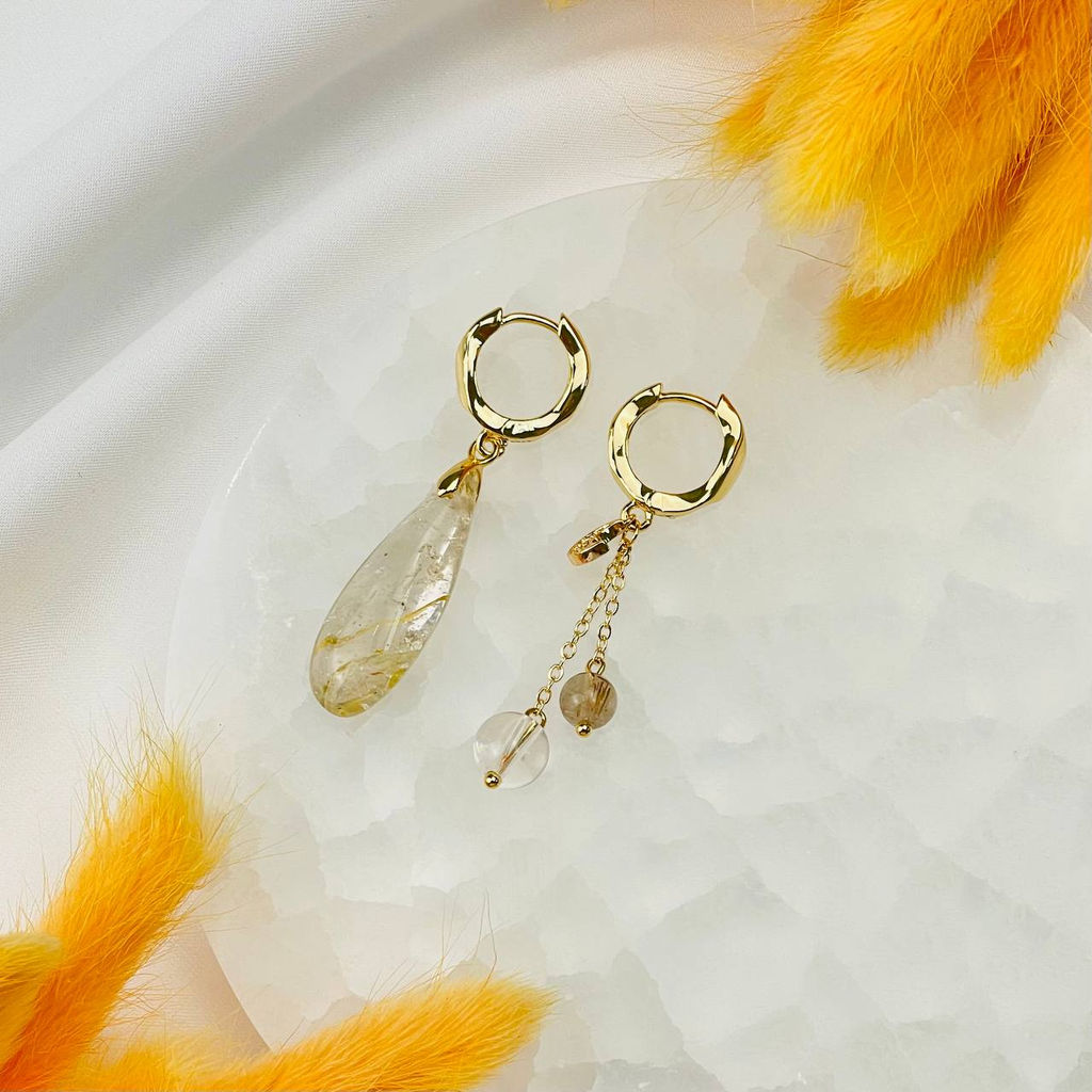 Серьги из Рутилового кварца (Волосатик) и Горного Хрусталя