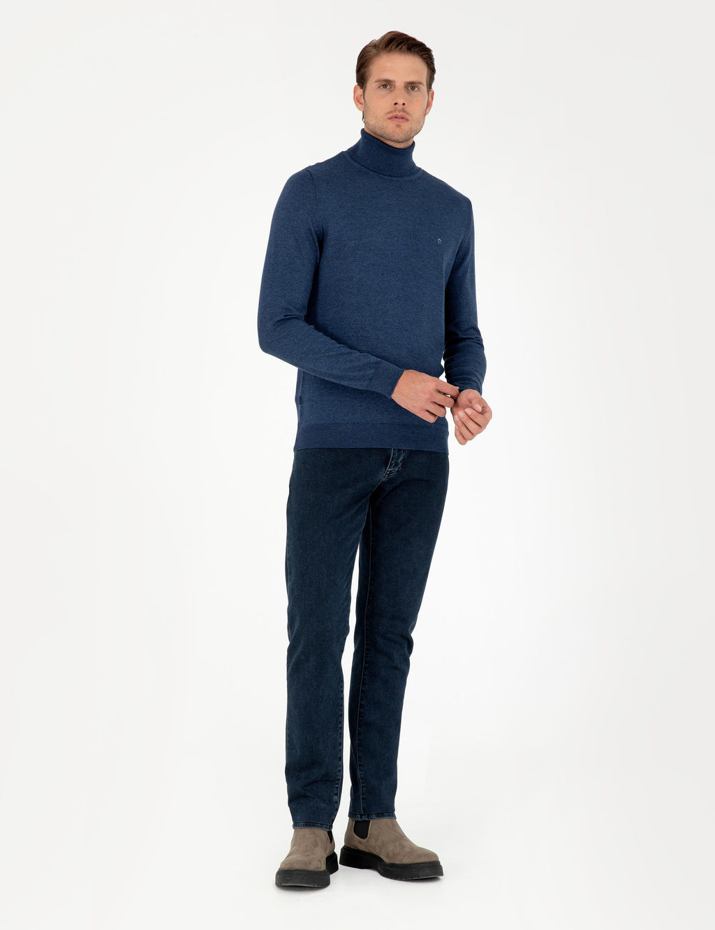 _ndigo Melanj Slim Fit Bal_k__ Yaka Basic Triko Kazak