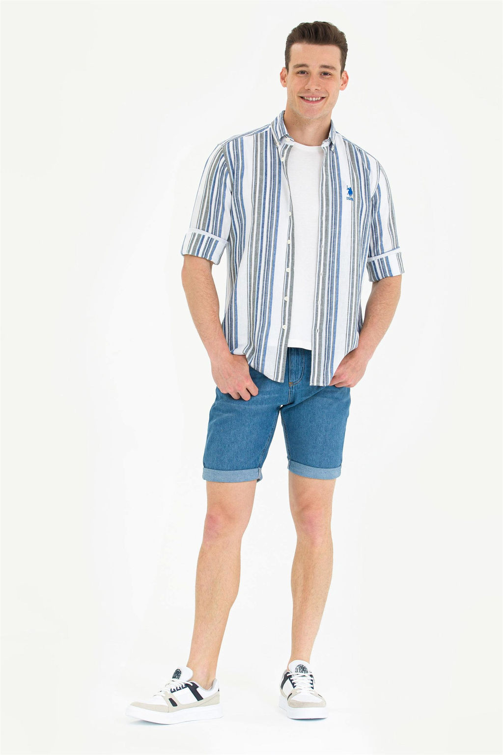 Мужская белая рубашка в полоску Saks - U.s. polo assn фото 4