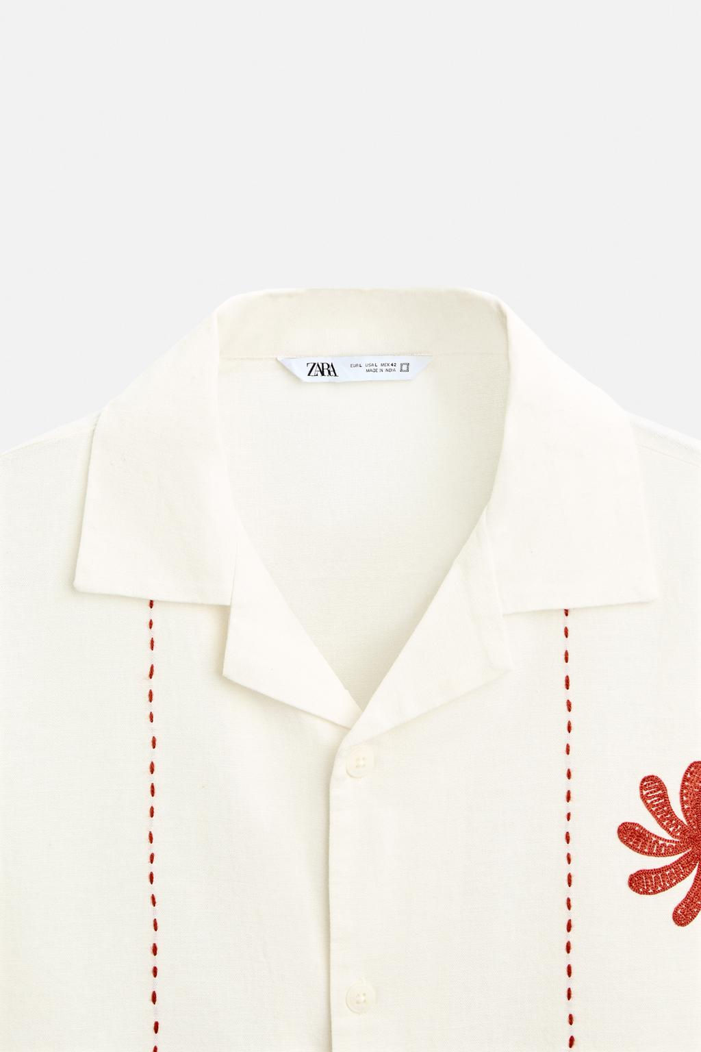 LINEN - COTTON EMBROIDERED SHIRT - Zara фото 10