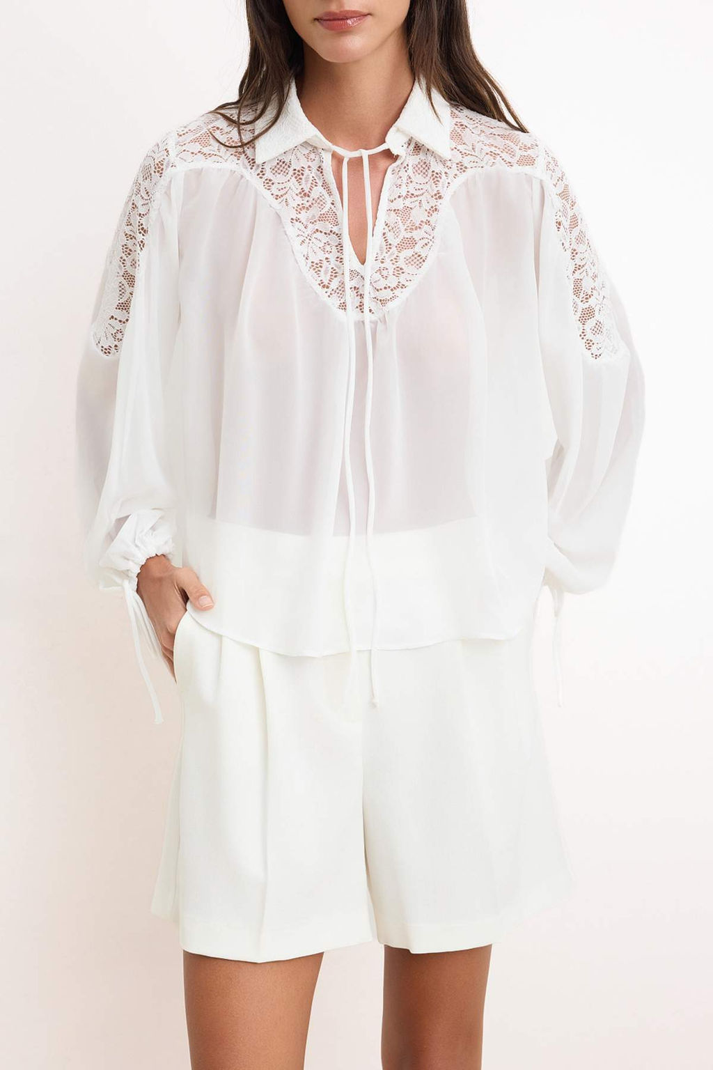 Beyaz Gupur Detayl? Sifon Transparan Dokuma Bluz TWOSS26BZ00213 - Trendyolmilla фото 3