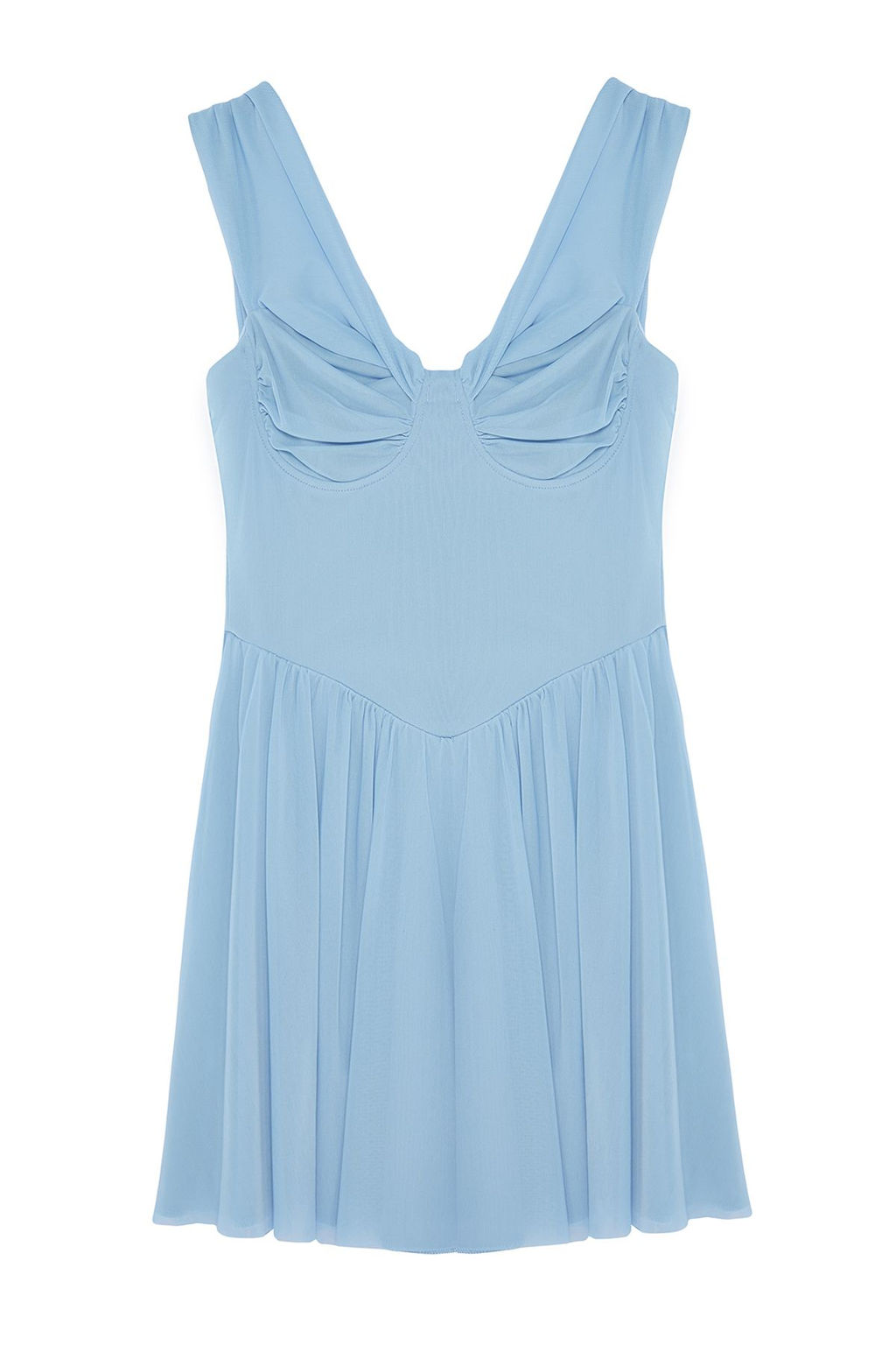 Ac?k Mavi A-Kesim Carmen Yaka Dokuma K?sa Elbise TPRSS24EL00184