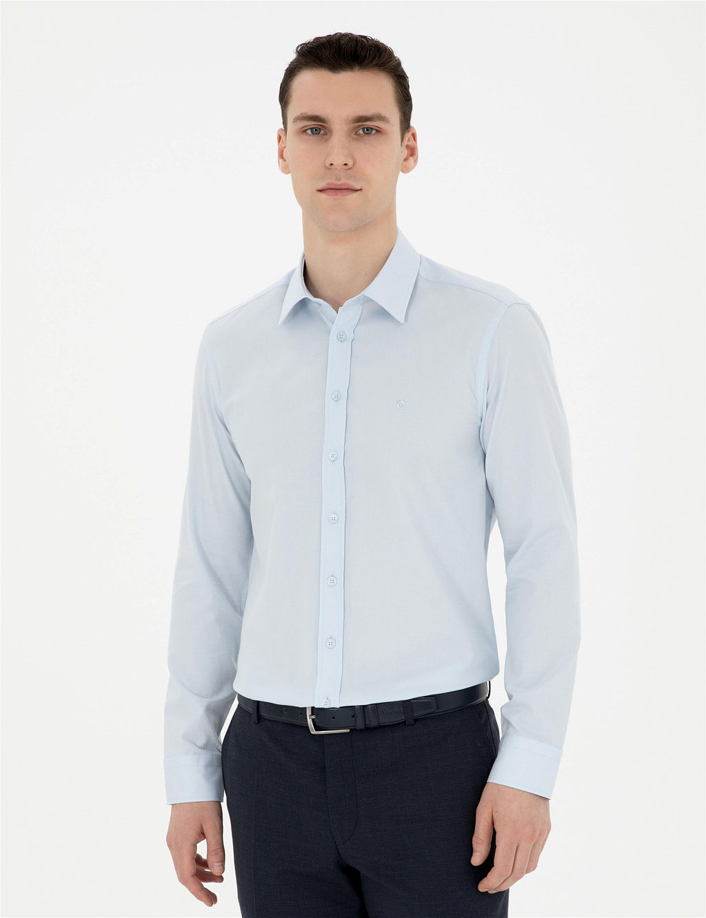 A__k Mavi Slim Fit Uzun Kollu G_mlek