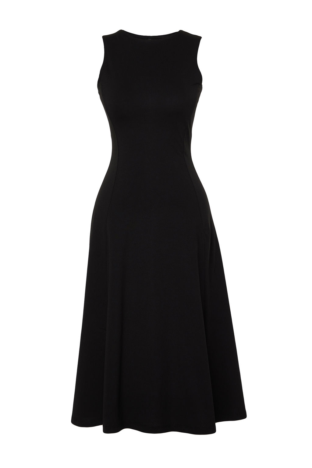 Siyah %100 Pamuk Skater/Belden Ac?lan Bisiklet Yaka Kolsuz Midi Orme Midi Elbise TWOSS24EL00193