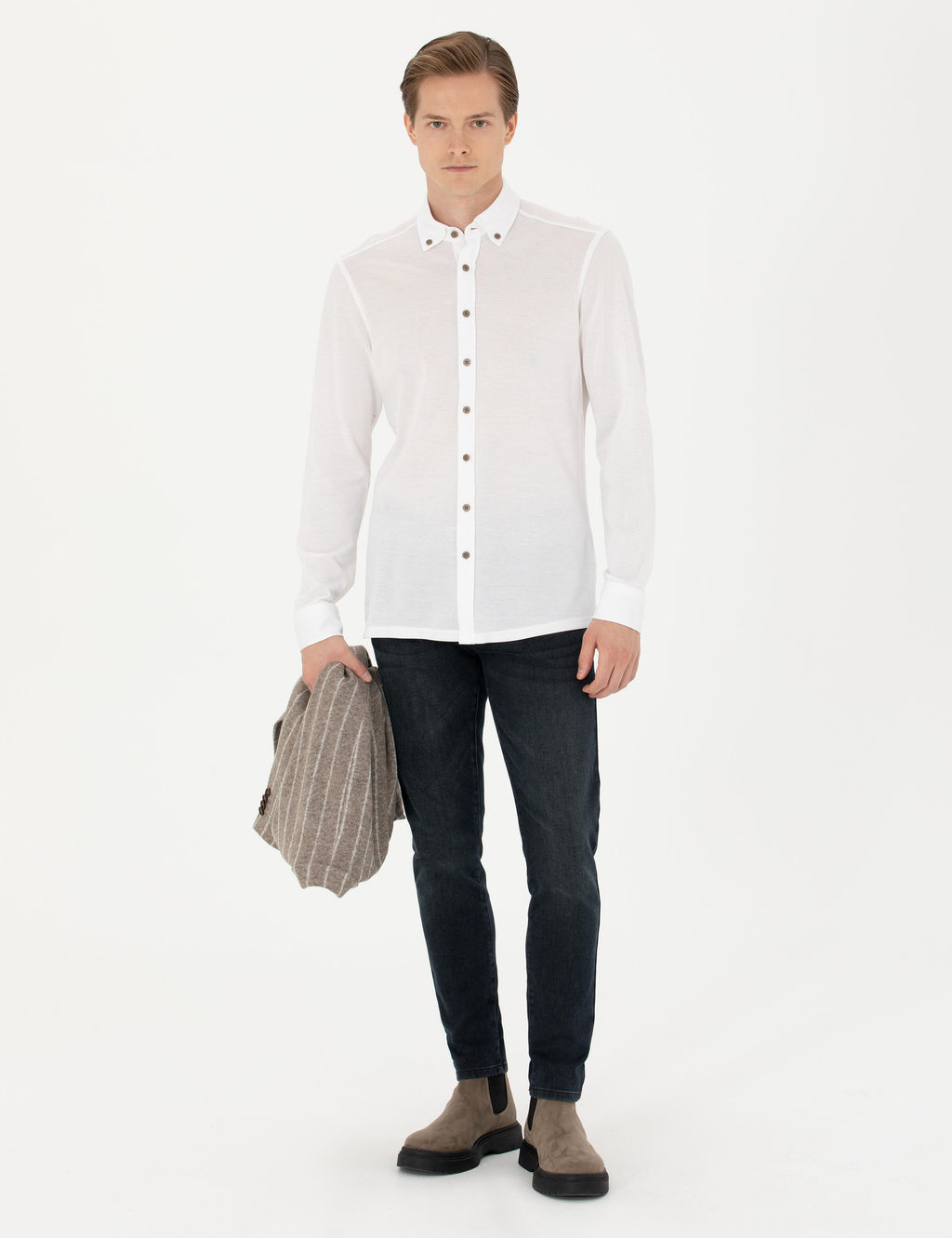 Beyaz Slim Fit Uzun Kollu G_mlek