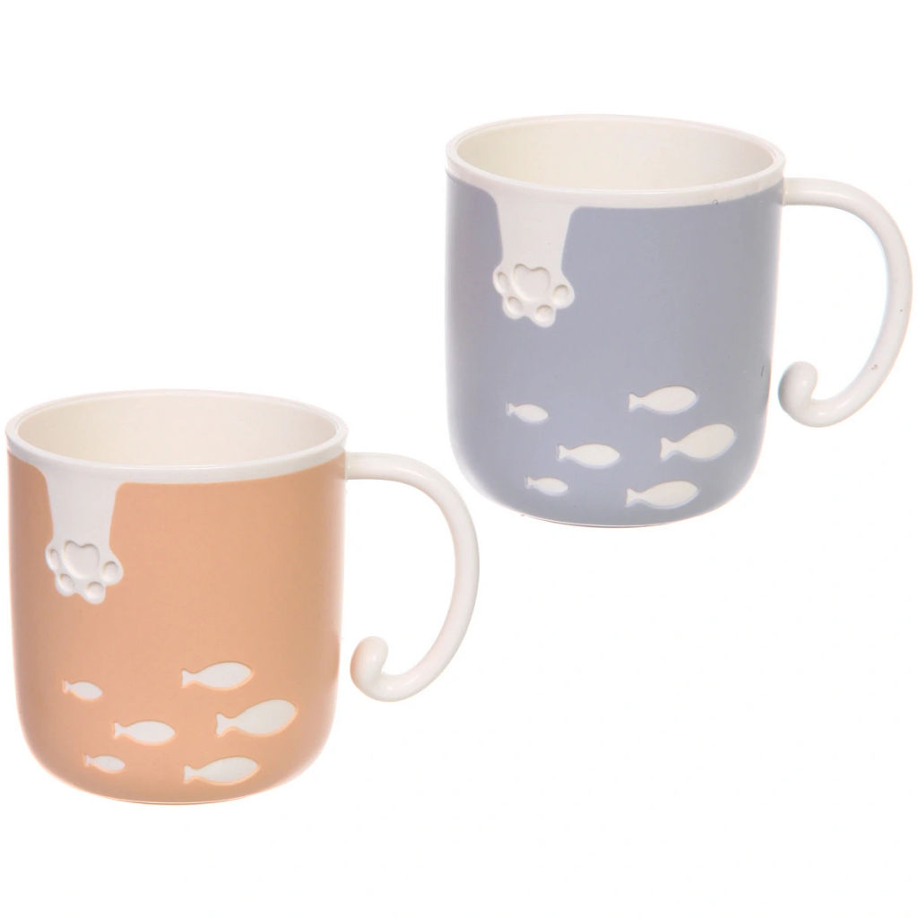 Цена за 3 шт. Кружка пластиковая 300мл "Котик рыболов", микс цветов