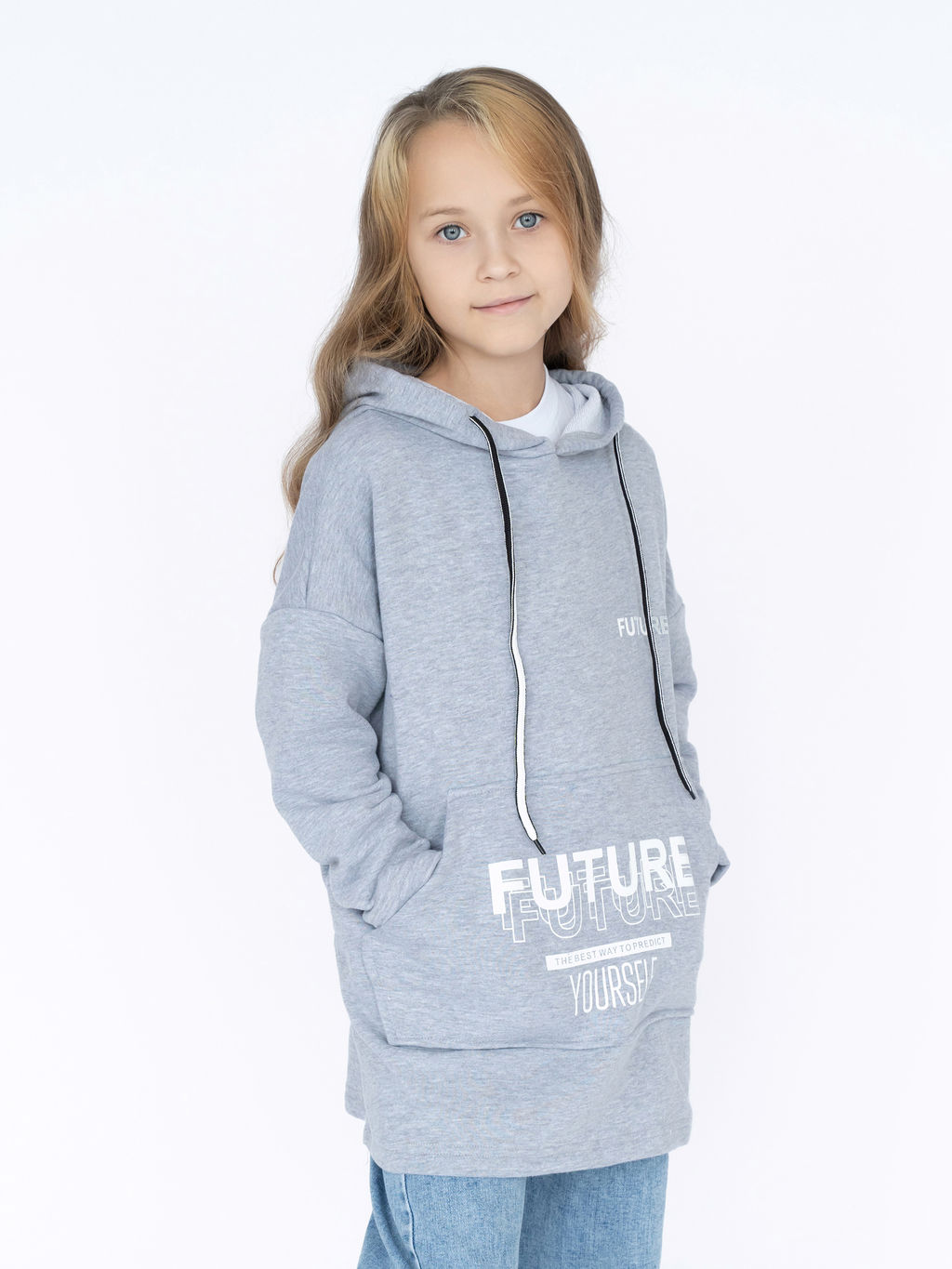 Толстовка детская с капюшоном серая Future