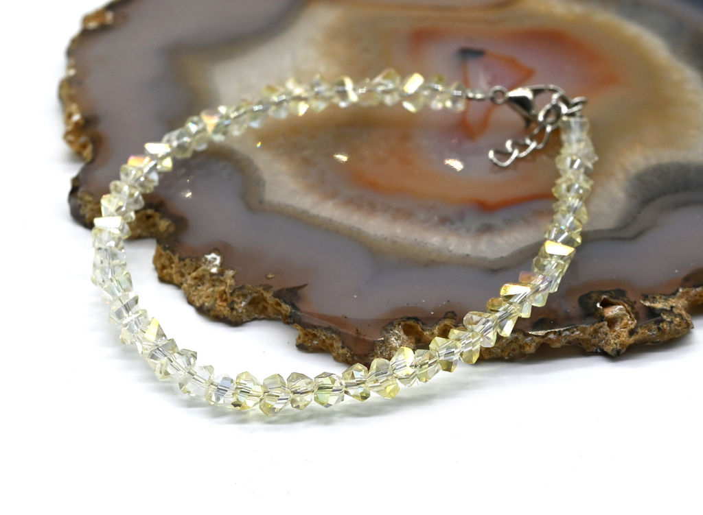 Браслет из циркона огранка 4мм цвет лимонный хамелеон, 17см