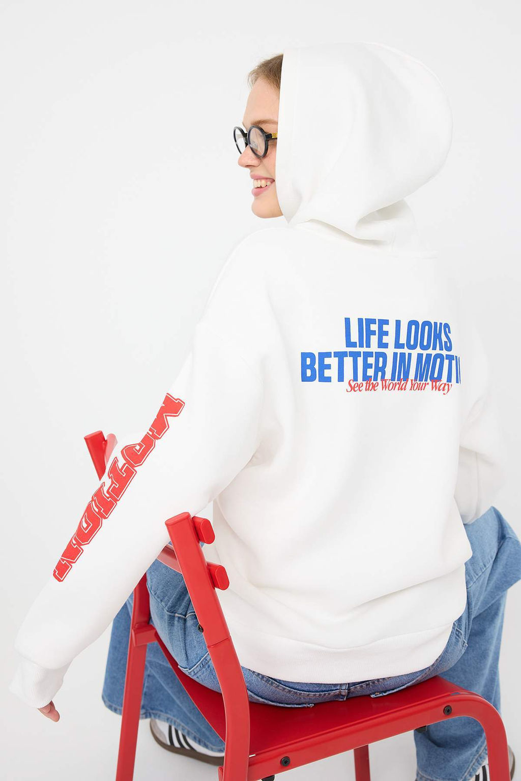 Teen Ekru Oversize/Genis Kal?p Slogan Bask?l? Kal?n Ici Polarl? Orme Sweatshirt TWOAW26SW00163 - Trendyolmilla фото 2