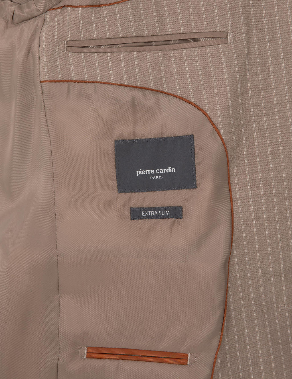Bej Extra Slim Fit Y_n Kar___ml_ _izgili Tak_m Elbise