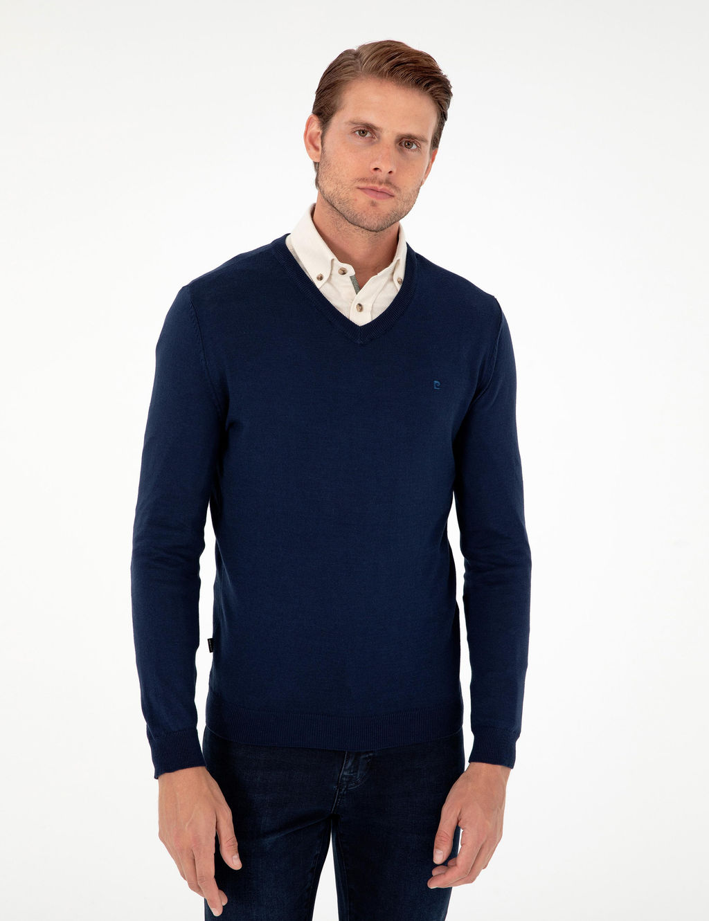 A__k Lacivert Slim Fit V Yaka Basic Triko Kazak - Pierre cardin фото 3