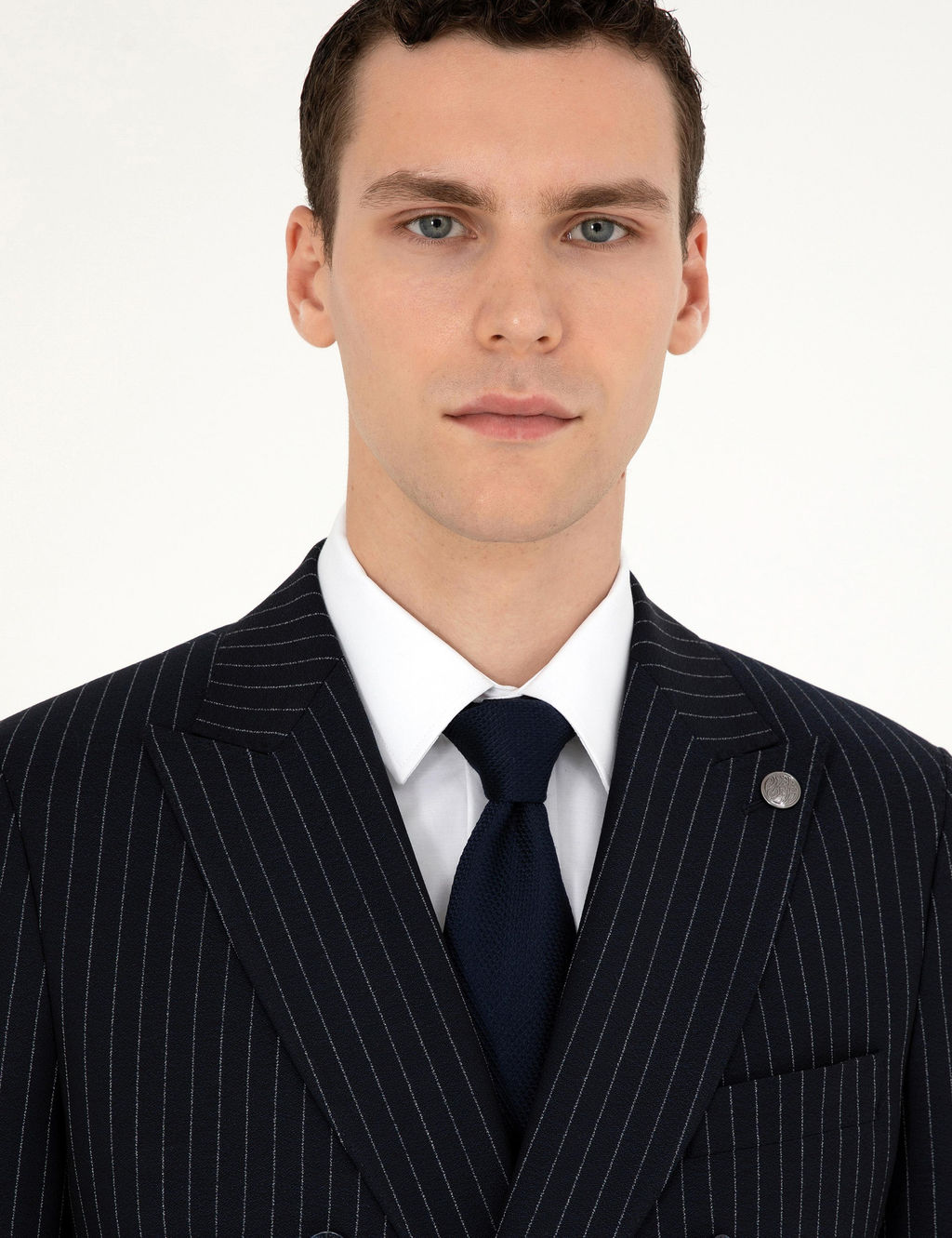 Lacivert Ex. Slim Fit _izgili Kruvaze Y_n Kar___ml_ Tak_m Elbise