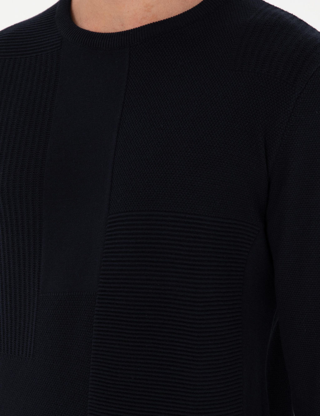 Lacivert Slim Fit Bisiklet Yaka Y_n Kar___ml_ Triko Kazak - Pierre cardin фото 7