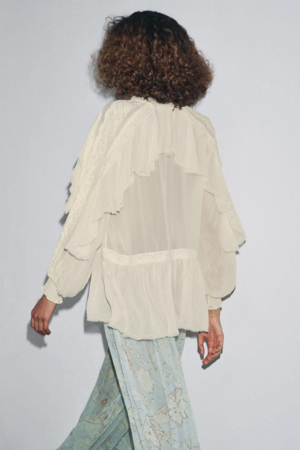 ZW COLLECTION LACE RUFFLE BLOUSE - Zara фото 3