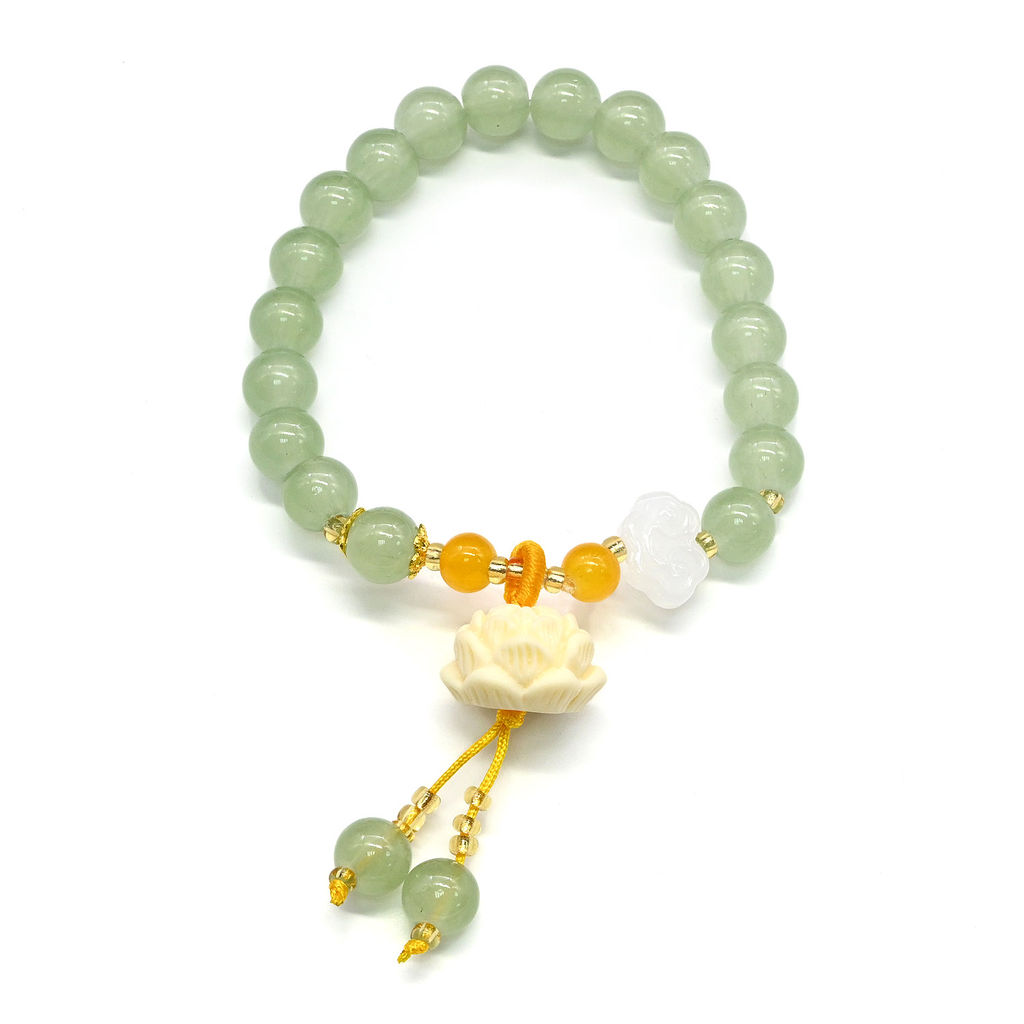 Браслет с подвеской Лотос шарик 8мм цв.зеленый, 17см