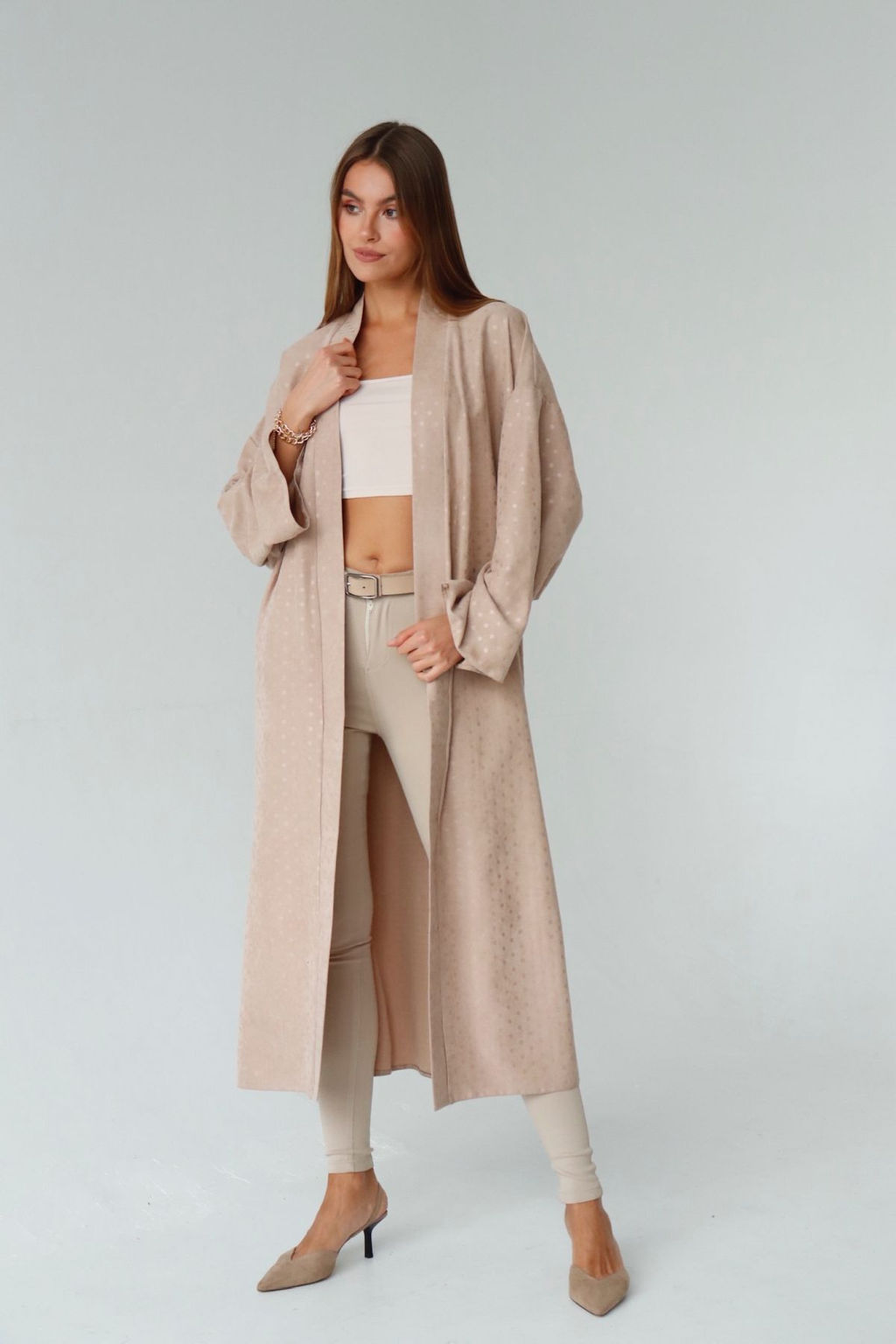 Кимоно длинное бежевое в горох - Martichelli фото 5