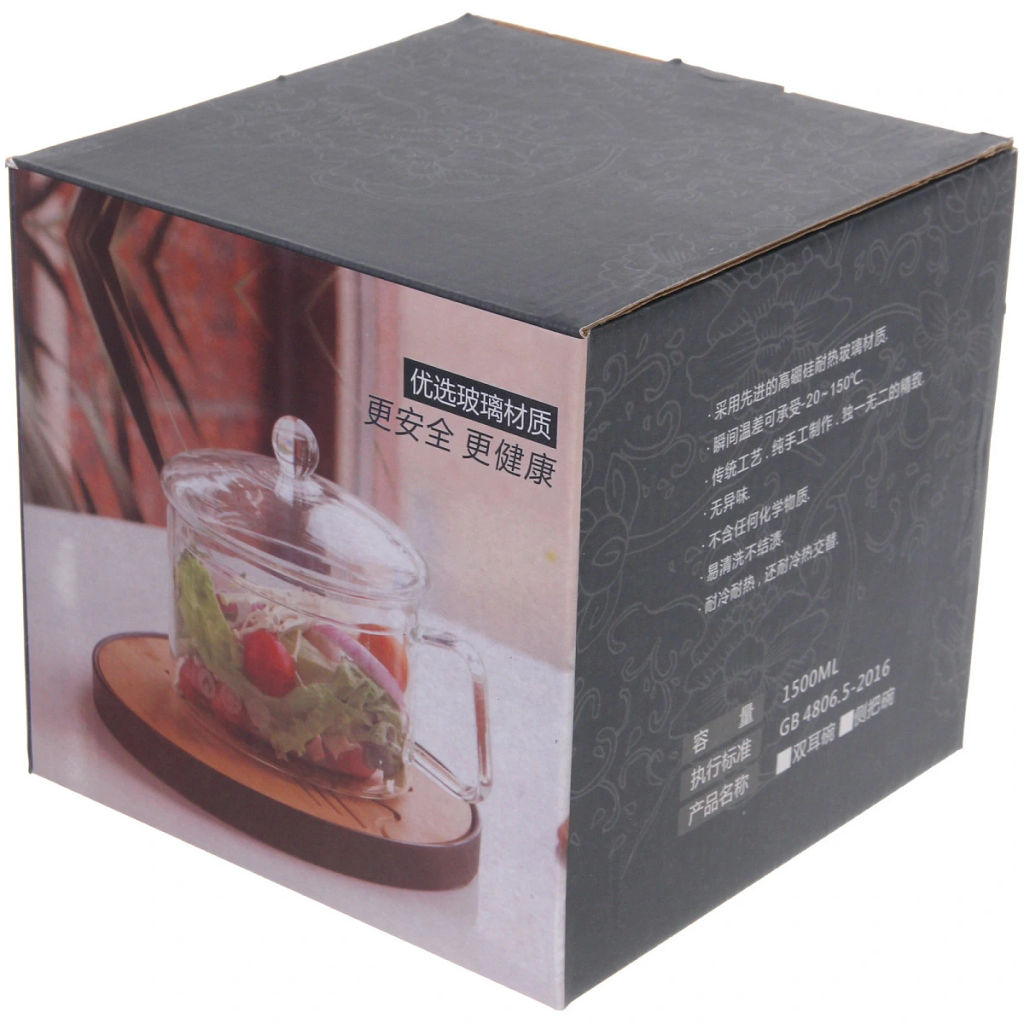 Кастрюля из боросиликатного стекла 1,5л "Хай-Тек" со стеклянными зелеными ручками